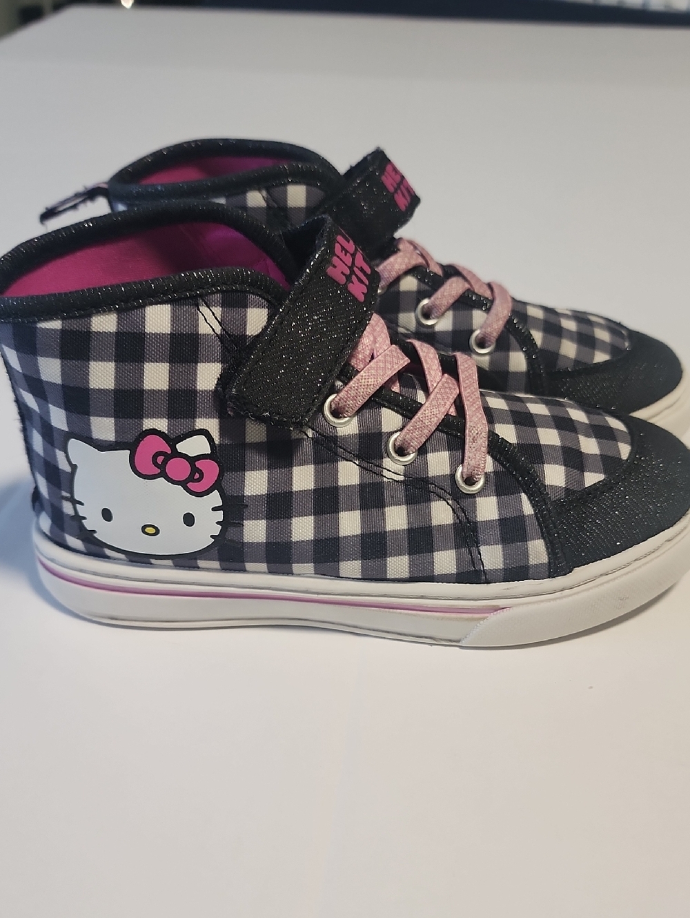 Hello Kitty Black & White Gingham High-Top Sneakers with Pink Details